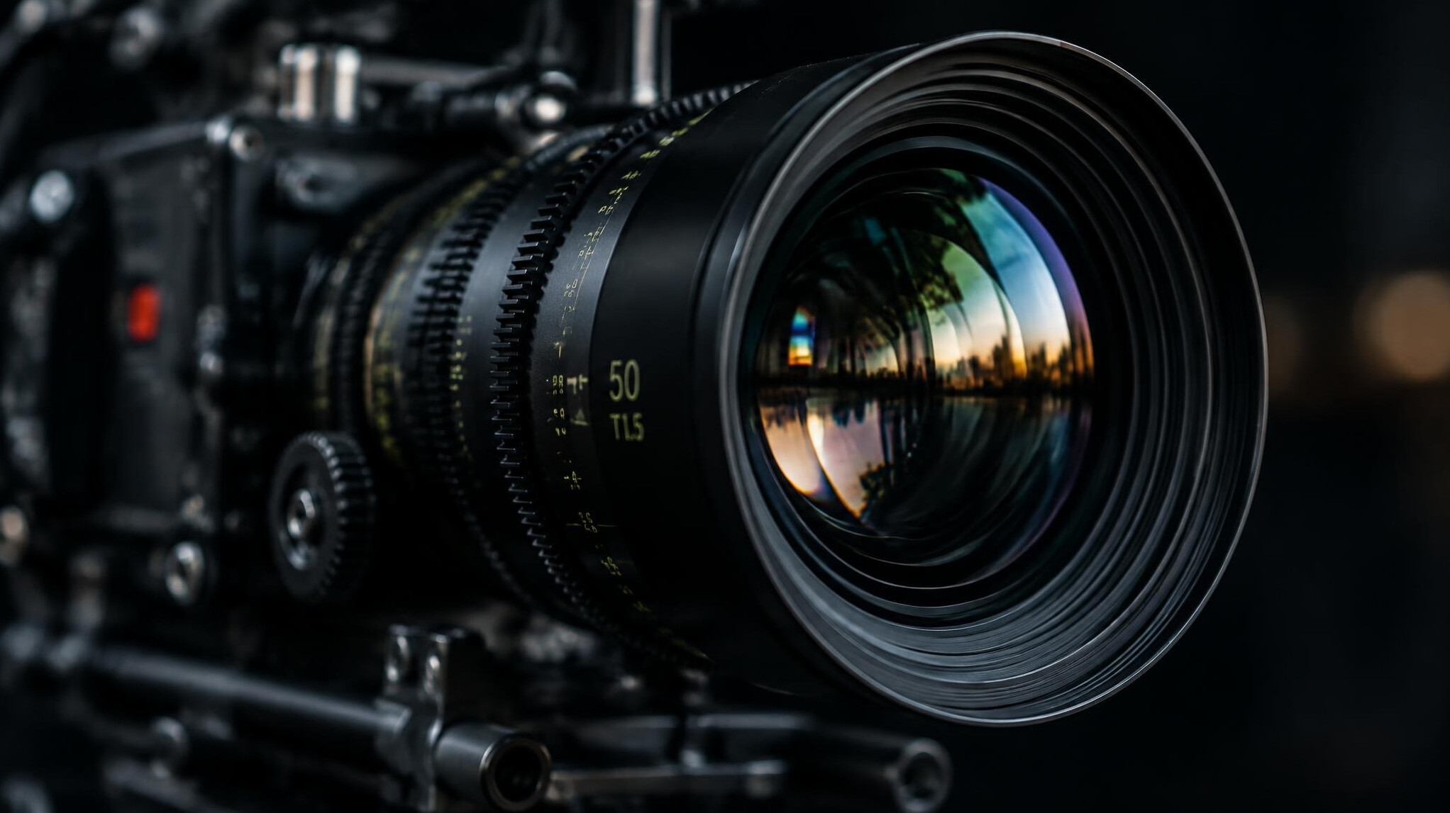 Close-up of a professional camera lens